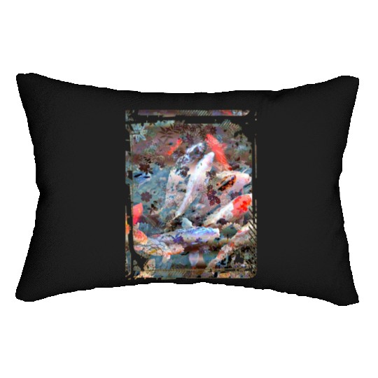 Japan Koi Fish Pond Collage Art 88 Lumbar Pillows