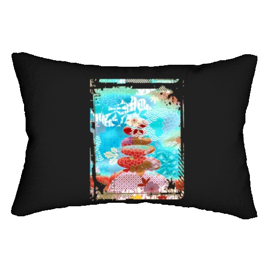 Japan Zen Buddhism Balancing Stones Rocks Cherry Lumbar Pillows