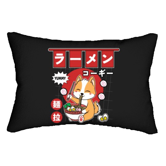 Japanese Corgi Eating Ramen Cute Kawaii Noodles Lumbar Pillows