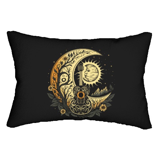 Cottagecore Acoustic Guitar With Moon, Sun, Stars Lumbar Pillows