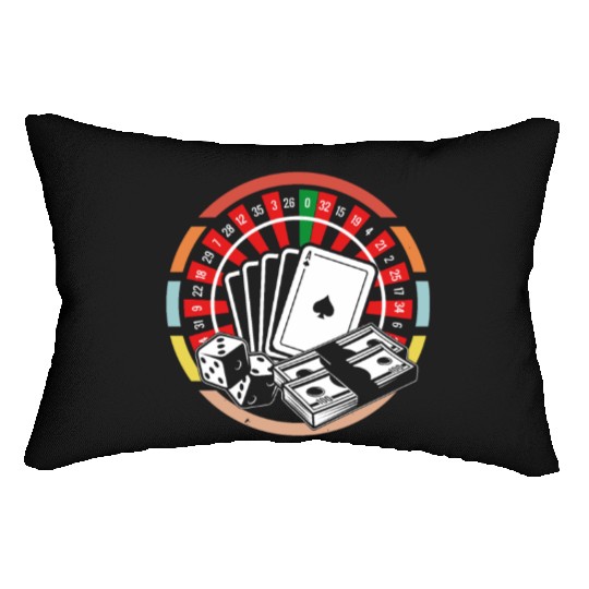 Poker Cards Roulette Wheel Casino Gambling Lumbar Pillows