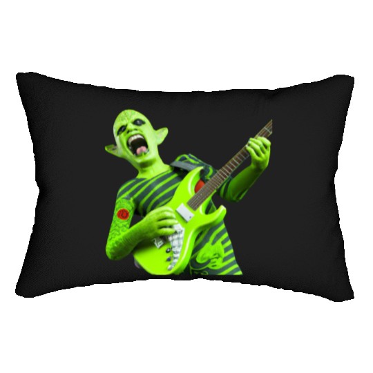 Huge green alien jamming on an electric guitar. Lumbar Pillows