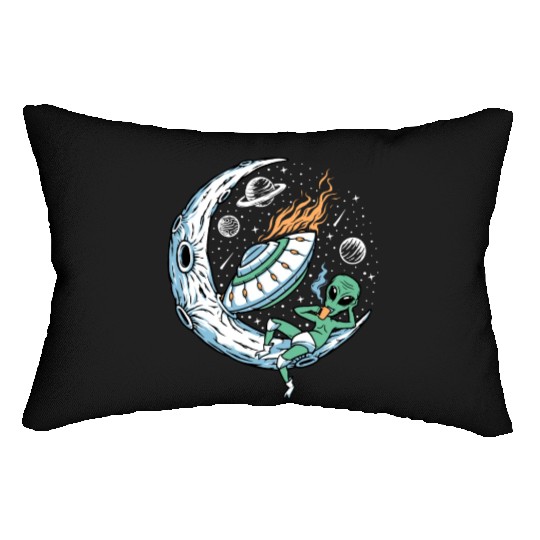 Alien lounging on moon coffee Lumbar Pillows