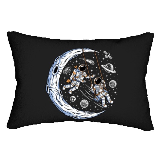 Astronauts on swing on moon Lumbar Pillows