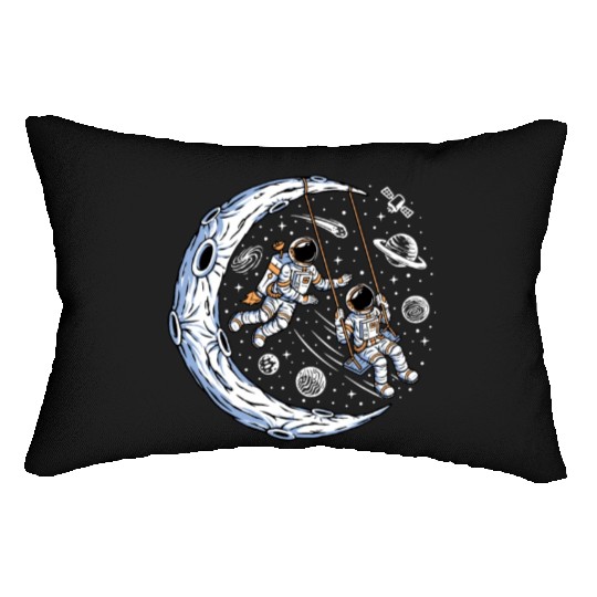 Astronauts on swing on moon Lumbar Pillows