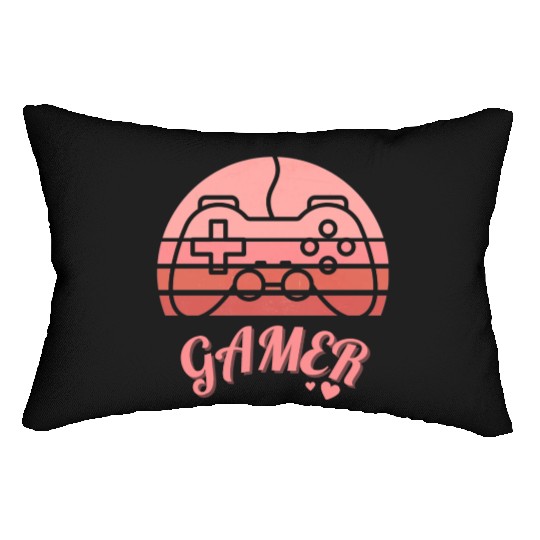 Pink Retro Gamer Valentine Day Lumbar Pillows