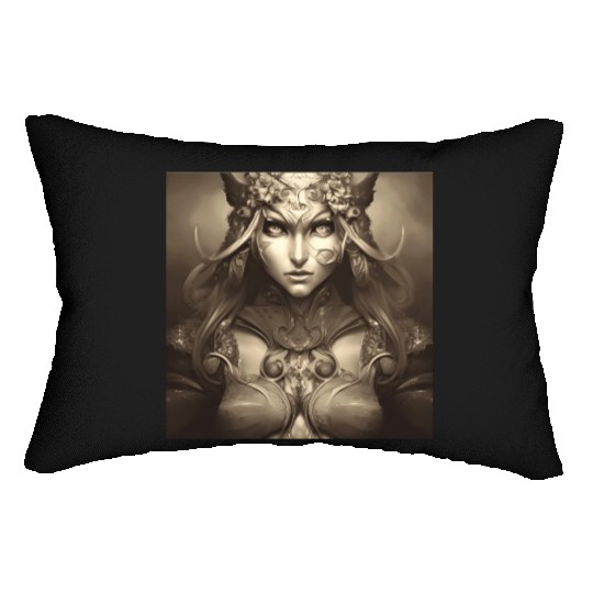 Warrior princess wearing gothic plate dark fantasy Lumbar Pillows