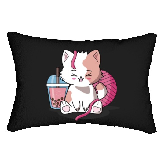 Chibi Boba Tea Cat Lumbar Pillows
