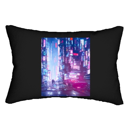 Cyberpunk Vaporwave Anime Japan Cyber synthwave Lumbar Pillows