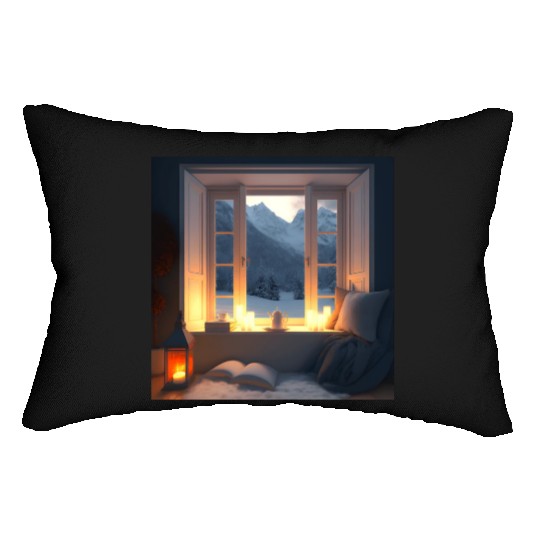 winter landscape hut in the snow mountains alps Lumbar Pillows