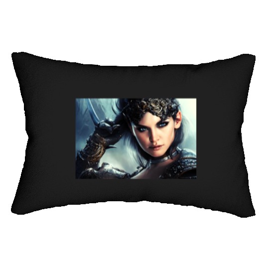 Warrior princess wearing gothic plate fantasy art Lumbar Pillows
