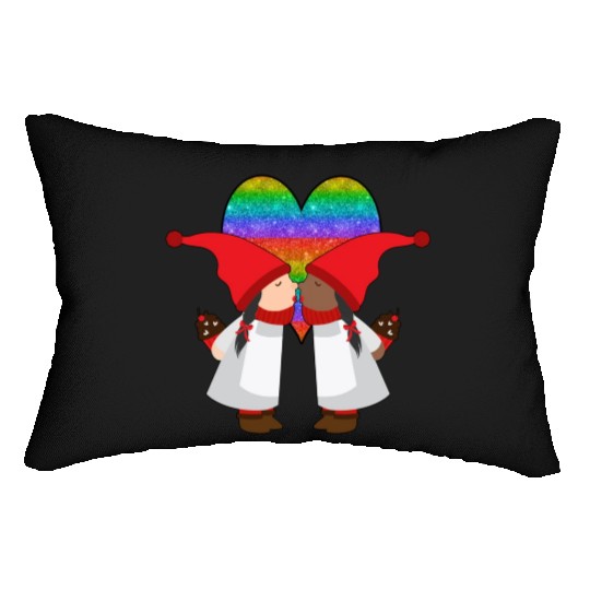 Biracial Lesbian Gnome Valentine Couple Mixed LGBT Lumbar Pillows