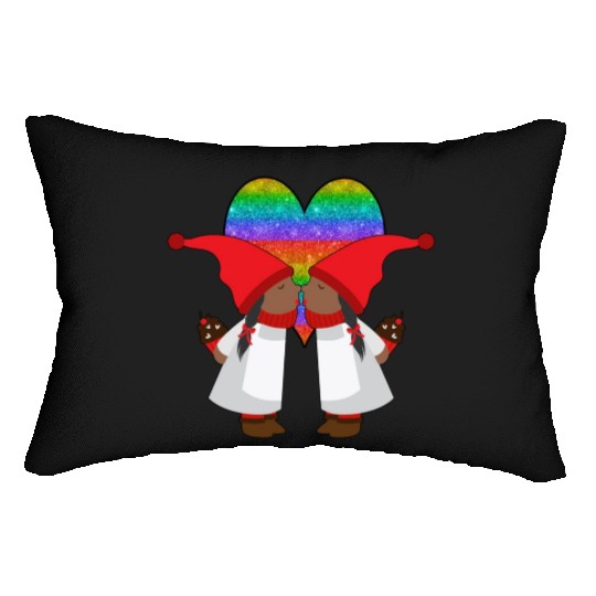 Black Lesbian Gnome Valentines Day Couples Gift Lumbar Pillows