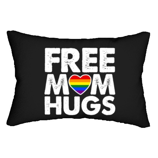 Free Mom Hugs, LGBT Rainbow Heart Lumbar Pillows