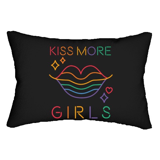 Kiss More Girls LGBT Cute Lesbian Lips Pride Month Lumbar Pillows