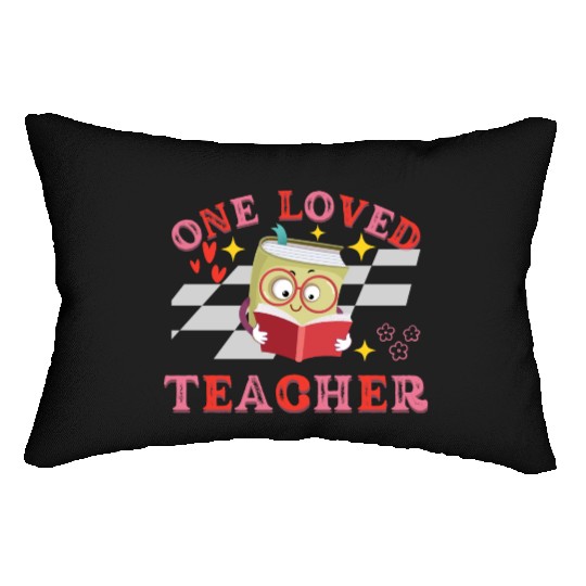 Valentines Day One Loved Teacher Retro Groovy Hear Lumbar Pillows