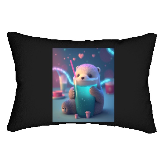 Kawaii Otter Pet Otter Drinking Boba Tea Lumbar Pillows