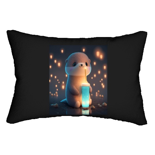 Kawaii Otter Pet Otter Drinking Boba Tea Lumbar Pillows