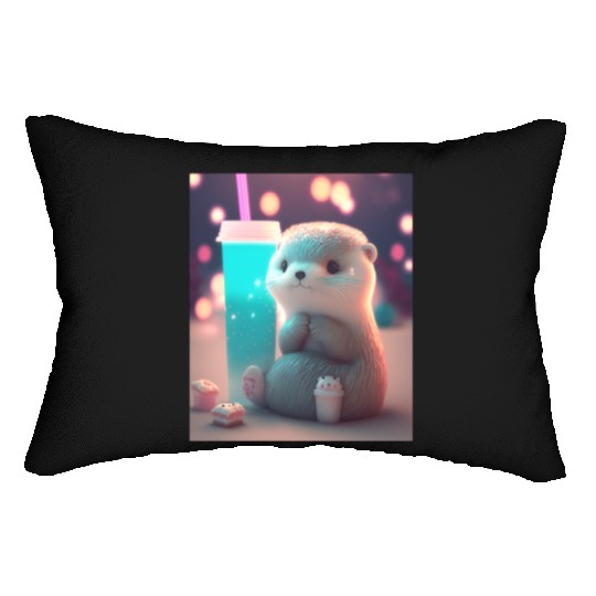 Kawaii Otter Pet Otter Drinking Boba Tea Lumbar Pillows