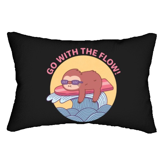 Go With The Flow Sloth Chilling on Surfboard Lumbar Pillows