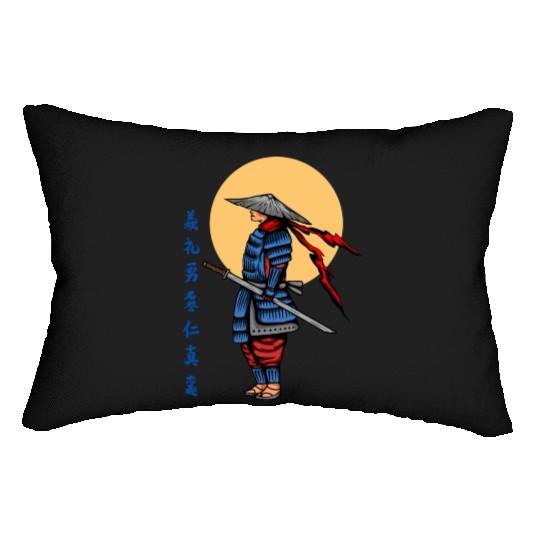 Japanese samurai warrior cream moon mask Lumbar Pillows