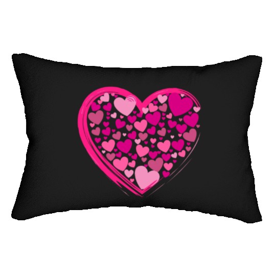 Cute Pink and Lilac Hearts in a Big Pink Heart Lumbar Pillows