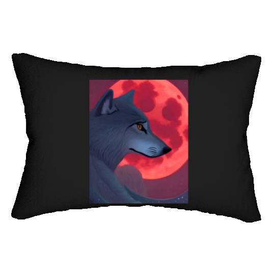 A Grey Wolf Staring at a Blood Moon Lumbar Pillows