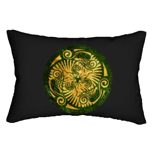 Sleeping kittens, gold on green Lumbar Pillows