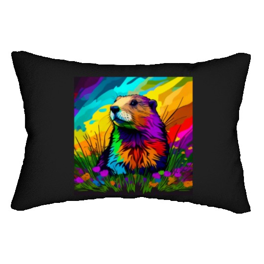 multicolor groundhog.groundhog day ,groundhog gift Lumbar Pillows