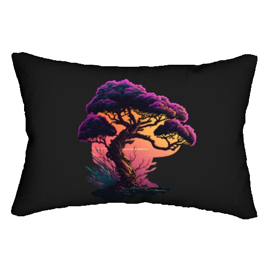 Synthwave Bonsai Tree Lumbar Pillows