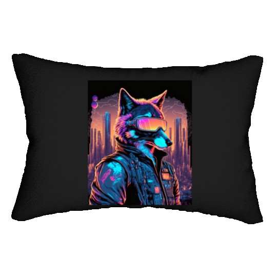 Retro Futuristic Synthwave Fox Lumbar Pillows