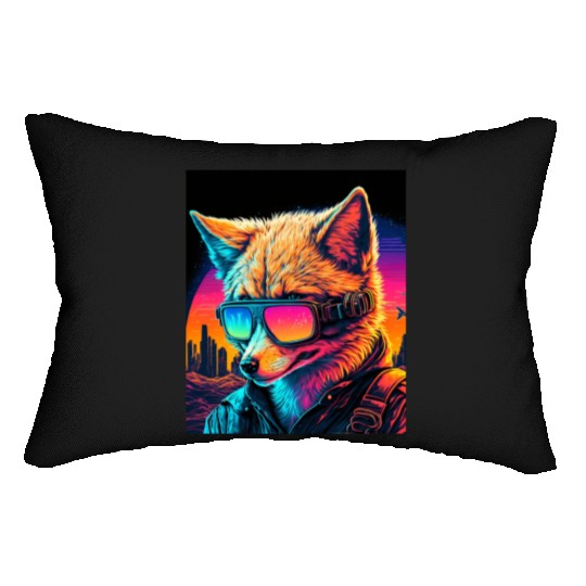 Retro Futuristic Synthwave Fox Lumbar Pillows