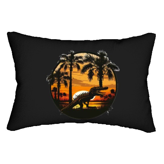Florida Everglades Sunset Alligator and Palm Tree Lumbar Pillows