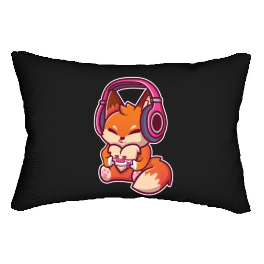 Cute Fox with Headphones Playing Video games Gamer Lumbar Pillows