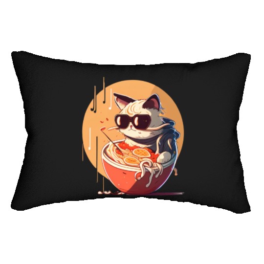 cat eating Chinese food,cute design for Meow lover Lumbar Pillows