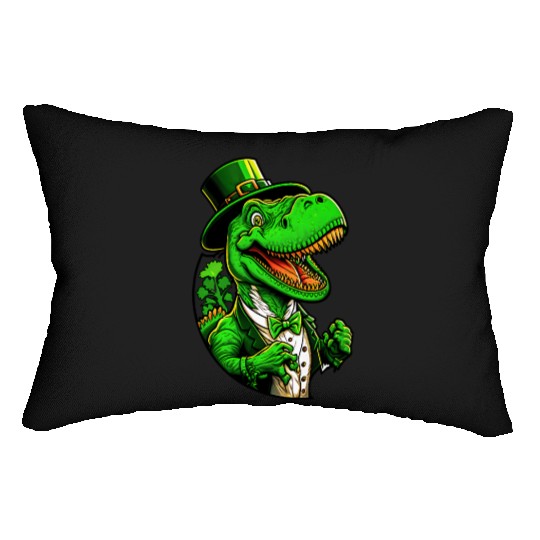St Patricks Day T-rex Dinosaur With Top Hat Lumbar Pillows