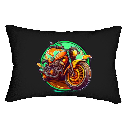 Orange Motorcycle on Green Background Lumbar Pillows