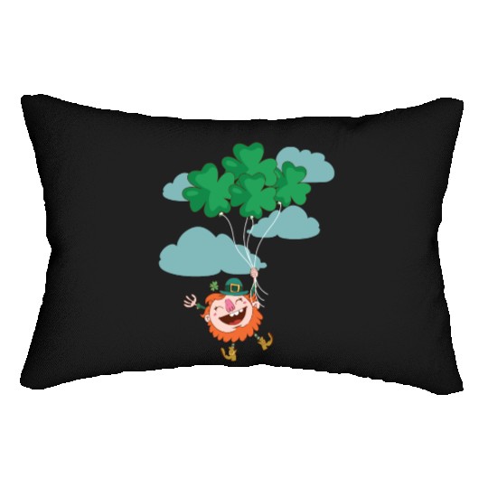 Lerechaun Hanging On Clover Balloons - St Patricks Lumbar Pillows