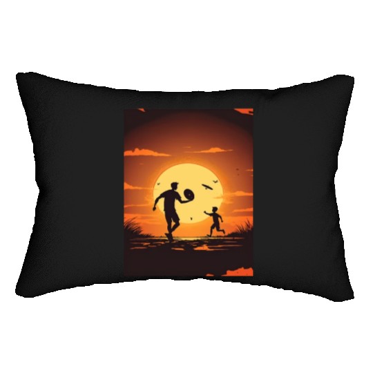 Ultimate Frisbee Fans Father and Son Playing Lumbar Pillows