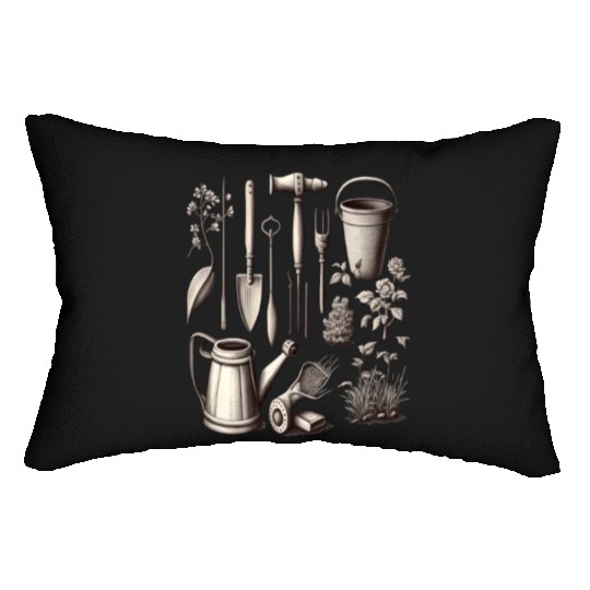 Florist Gardener Dad Grayscale Gardening Tools Lumbar Pillows