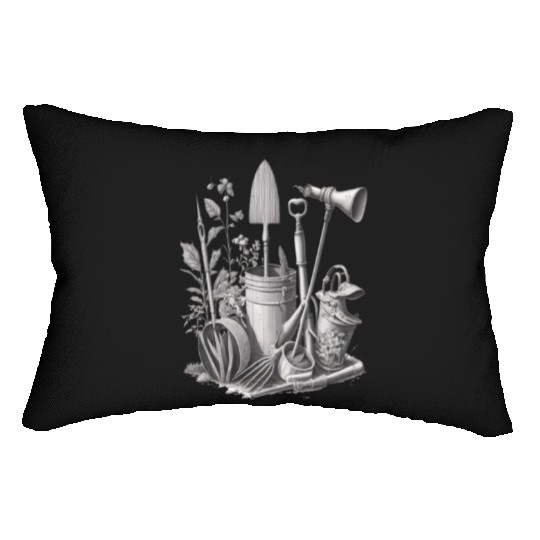 Florist Gardener Dad Grayscale Gardening Tools Lumbar Pillows