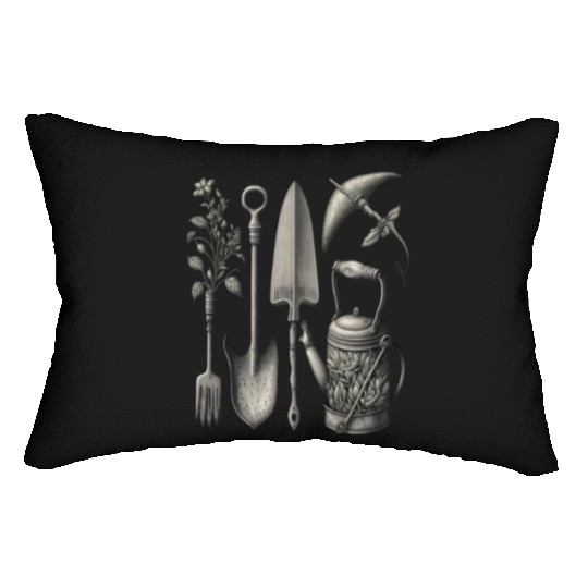Florist Gardener Dad Grayscale Gardening Tools Lumbar Pillows