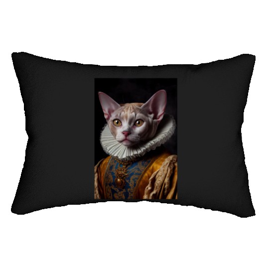 Black Queen Devon Rex Cat Breed Portrait Royal Ren Lumbar Pillows
