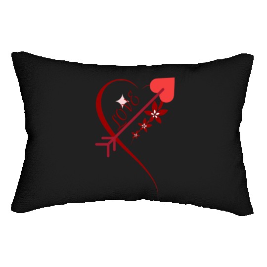 Red floral cupid arrows heart Valentine's day Lumbar Pillows