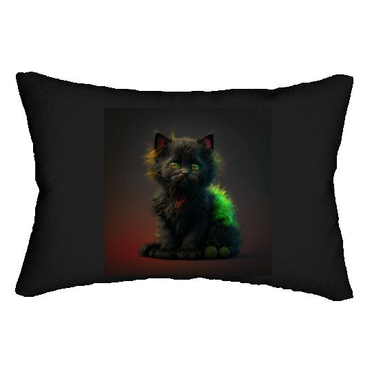 Cute black kitten blended with a wicked spider Lumbar Pillows