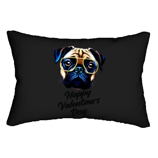 Pug dog eyeglasses happy valentine s day Lumbar Pillows