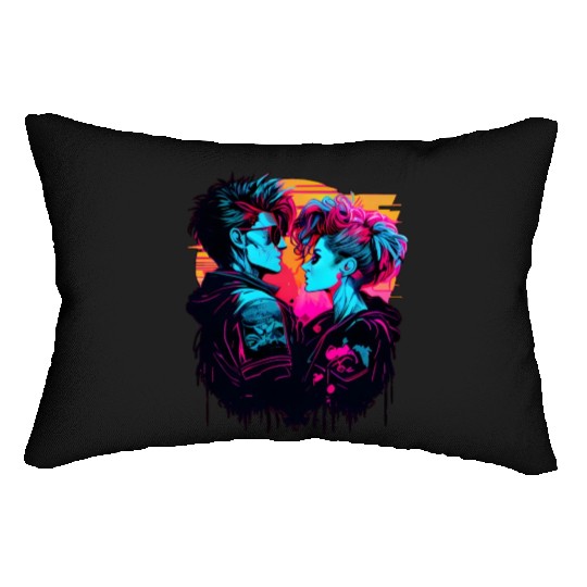 Get the Hottest Cyberpunk Synthwave Art - In Love Lumbar Pillows