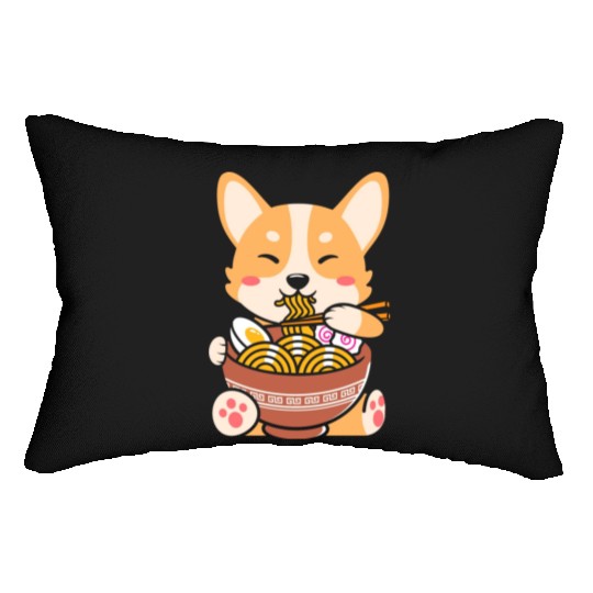 Cute Shiba Inu Noodle Bowl Design Lumbar Pillows