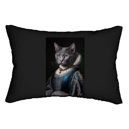 Russian Blue Cat Breed Portrait Royal Renaissance Lumbar Pillows