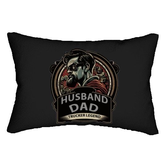 Husband Dad Trucker Legend Funny Truck Driver Truc Lumbar Pillows